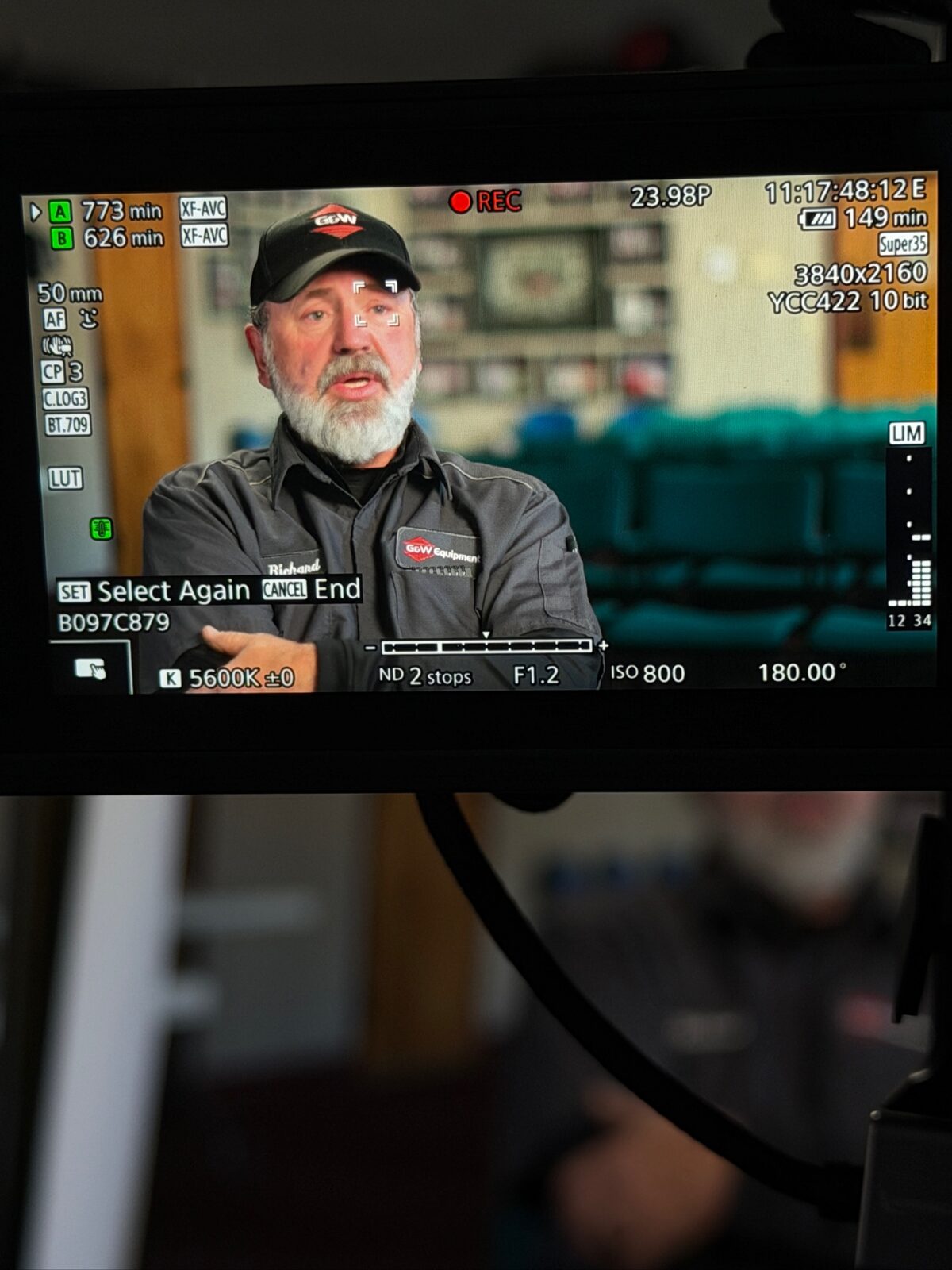 Behind the scenes on Cut To Create's client testimonial shoot for Logisnext and Cat Lift Trucks in Athens, GA
