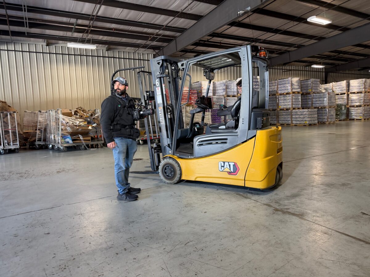 Behind the scenes on Cut To Create's client testimonial shoot for Logisnext and Cat Lift Trucks in Athens, GA
