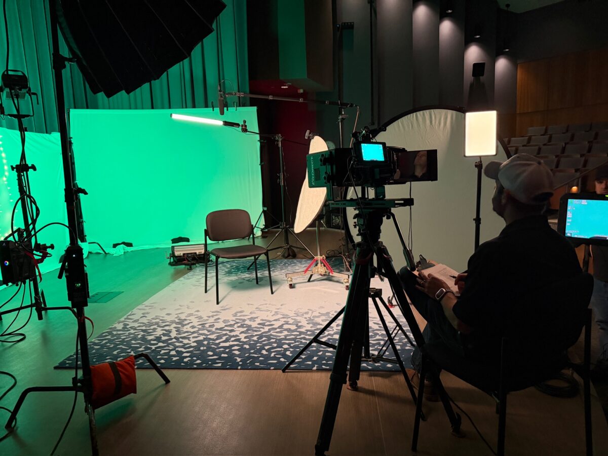 Setting up a multiple camera interview for Holocaust Museum Houston