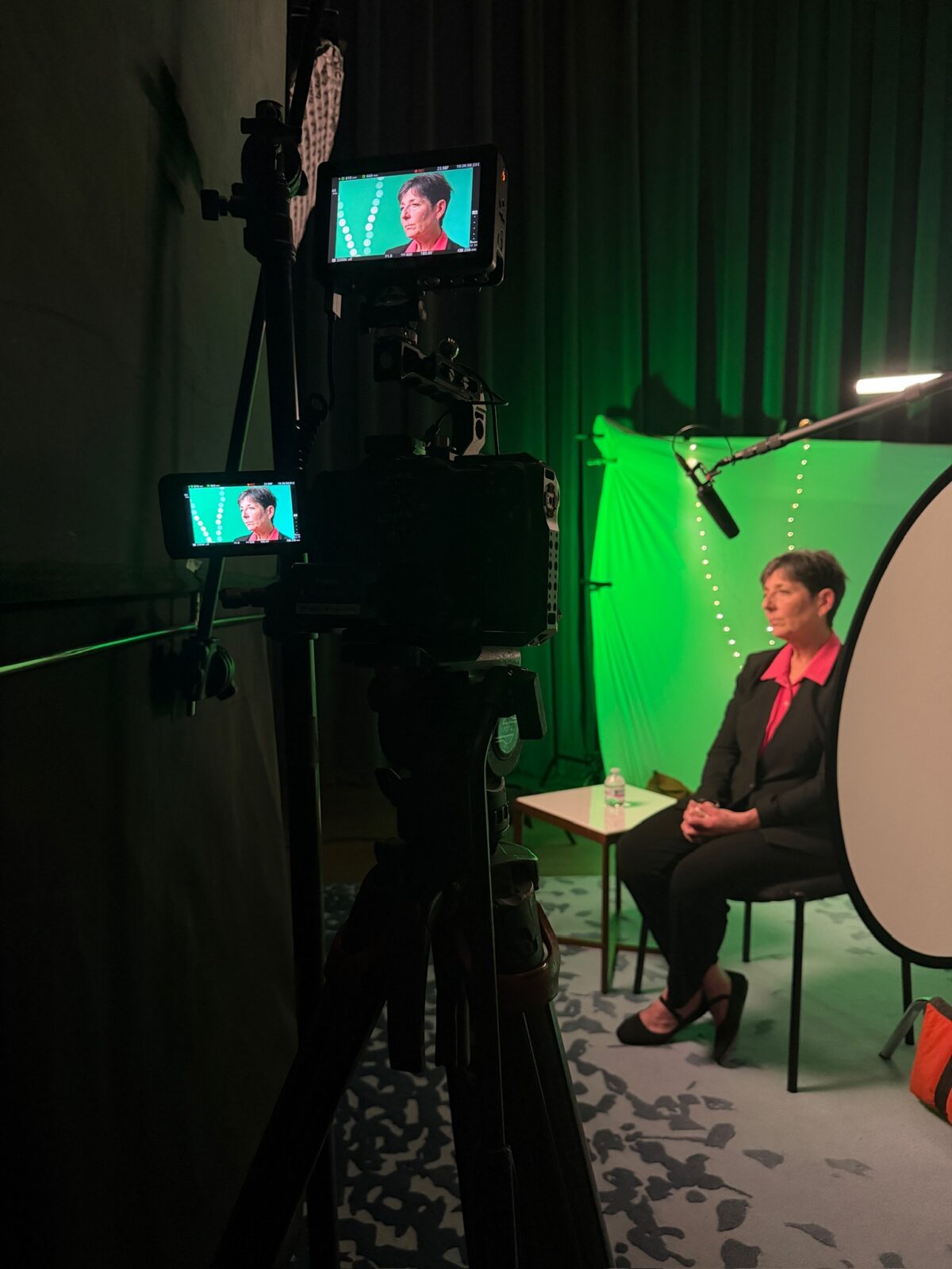 Setting up a multiple camera interview for Holocaust Museum Houston