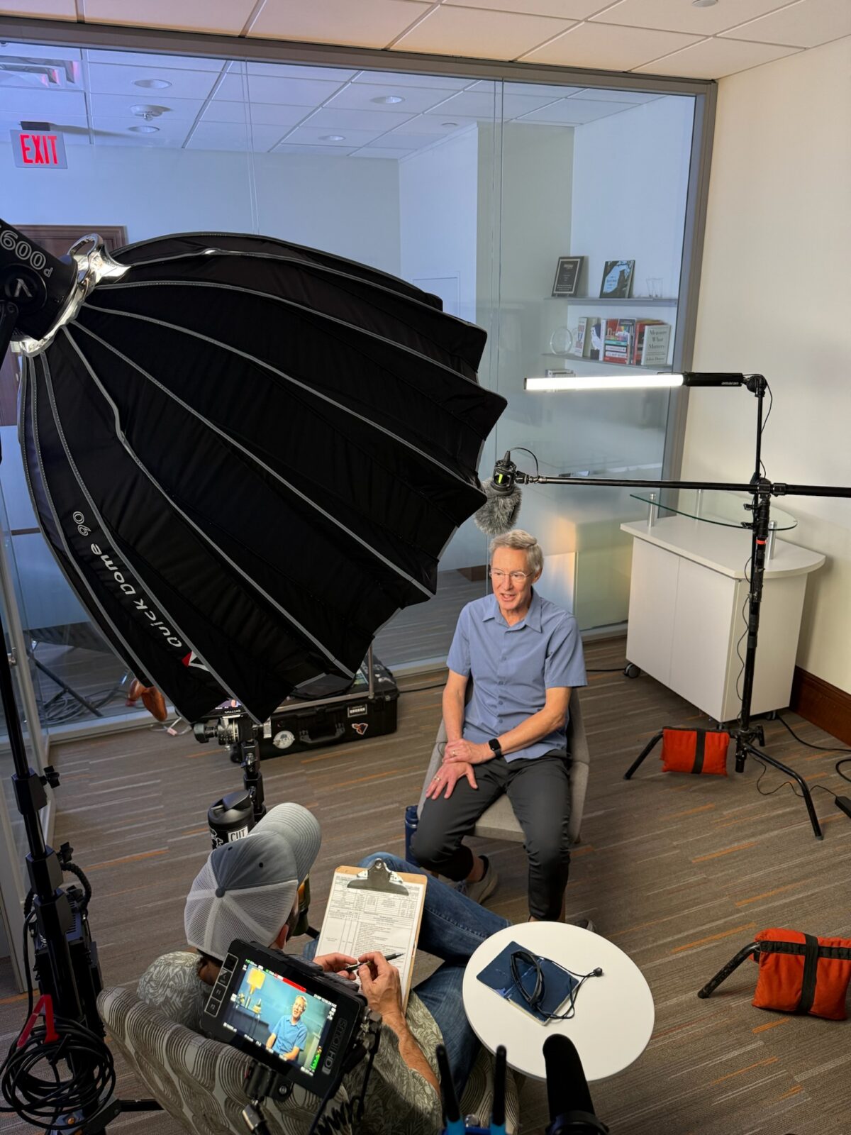 A Doerr institute coach being interviewed for a promotional video