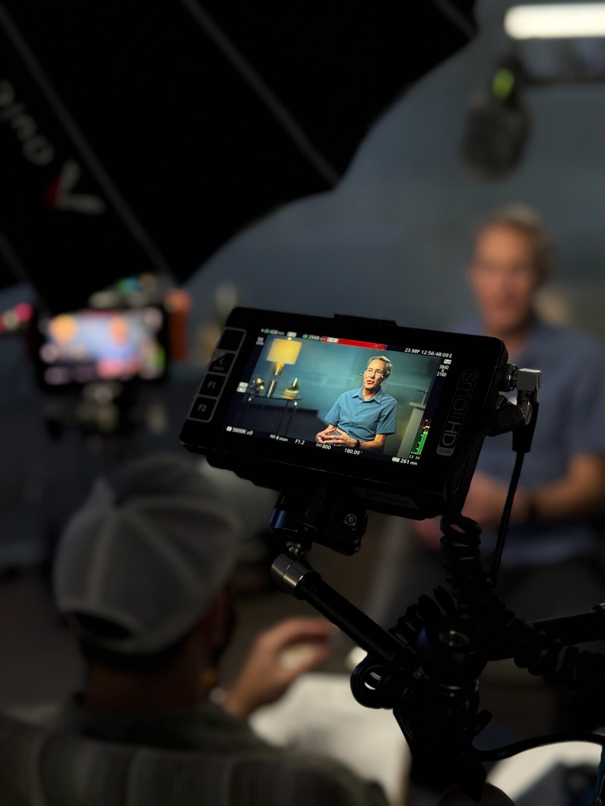 Behind the scenes of cut to create's interview set up with a Doerr Institute coach at Rice University